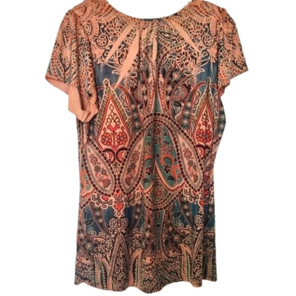 One World One Life to Live multicolor embellished Boho short sleeve Top XL - Picture 3 of 7